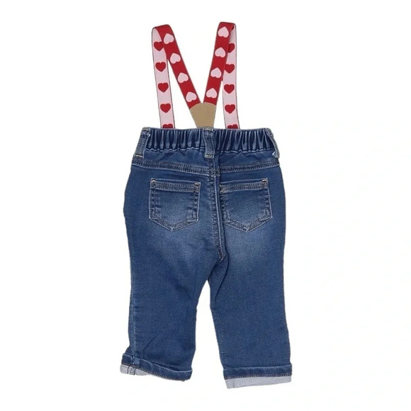 NWOT Cat And Jack Baby Valentine's Jeans With Suspenders Size 0-3m - Picture 3 of 5